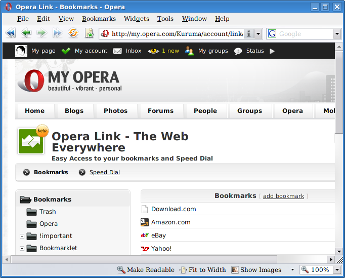 link.opera.comを利用している状態